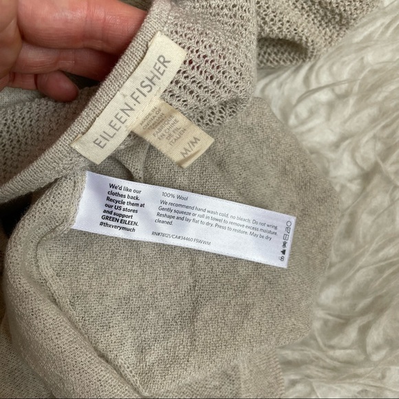 Eileen Fisher Contrast Knit Tunic Sweater wool pullover neutral beige - Picture 9 of 11